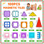 NVHH 100PCS Magnetic Tiles Blocks for Kids Ages 3-5 4-8 STEM Learning Toys