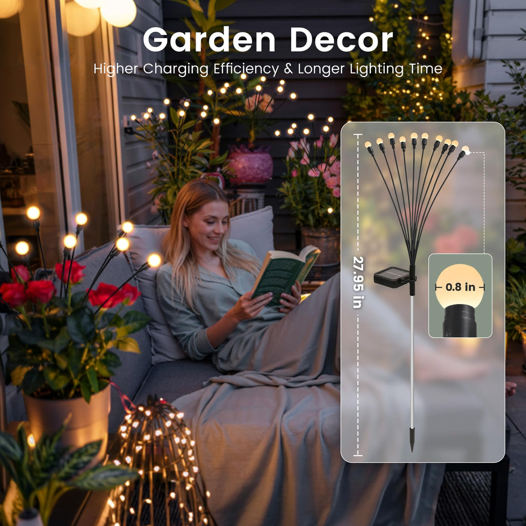 PATIOPIA Solar Garden Lights, LED Swaying Solar Lights Outdoor Waterproof, Warm White Firefly Outdoor Decorative Lights, Garden Decor, Yard, Patio, Pathway Decoration Gardening Gifts (6 Pack)