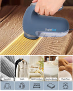 SUPER LINT Electric Sweater Shaver Fuzz Pill Bobble Remover for Fabric Fleece Curtains Clothes, Marine Blue & Silver
