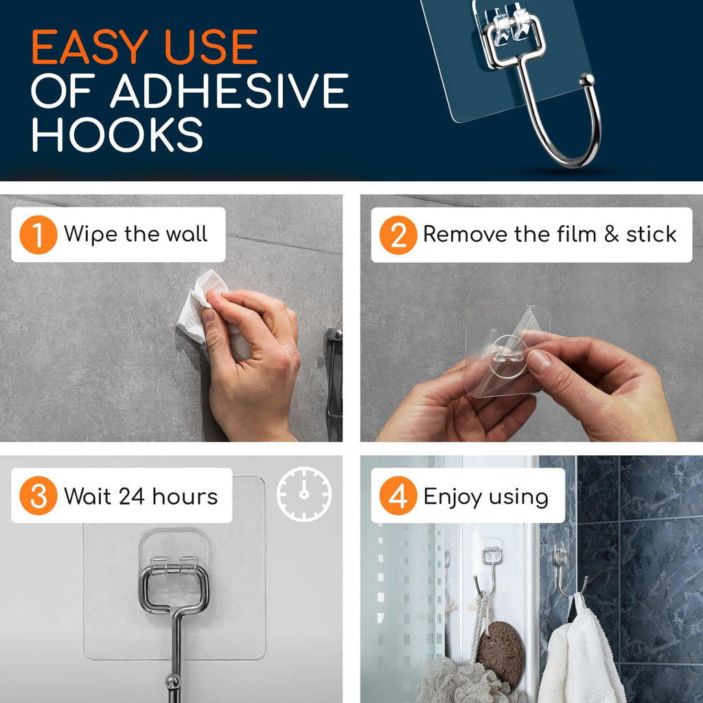 GLUIT Adhesive Large Wall Hooks for Hanging Heavy Duty 22 lbs Hooks for Walls No Drill, Towel Sticky Clear Hooks, Waterproof, Home, Bathroom, Kitchen, Office, and Outdoor, 18 Pack