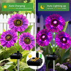 ANGMLN Solar Lights Outdoor Garden Decor, 5 Pack with 15 Purple Sunflower Lights, Solar Flowers Waterproof, Birthday Gifts for Mom Women, Outside Decorative Light for Landscape Yard Patio Lawn