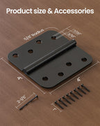 4" X 4" Black Door Hinges – 6 Pack Matte Black Door Hinges with 5/8" Radius, Rounded Interior Heavy Duty 4 Inch Black Hinge for Front and Exterior Doors
