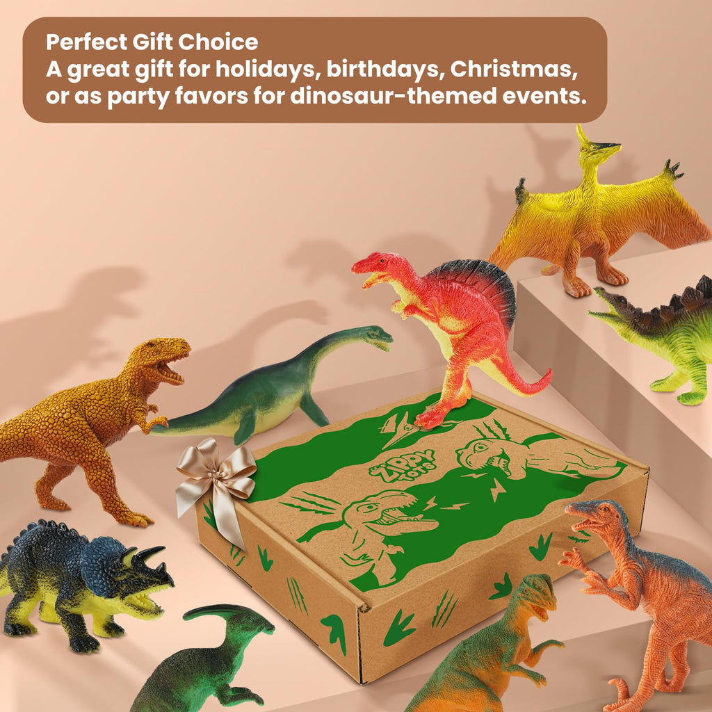 Zippytots Dinosaur Toys for Kids 3-5, 10 PCS Realistic Plastic Dinosaur Figure Toy Set Including T-Rex, Stegosaurus, Spinosaurus, Ideal Gift for Toddlers Boys Girls, Dino Boy Toy