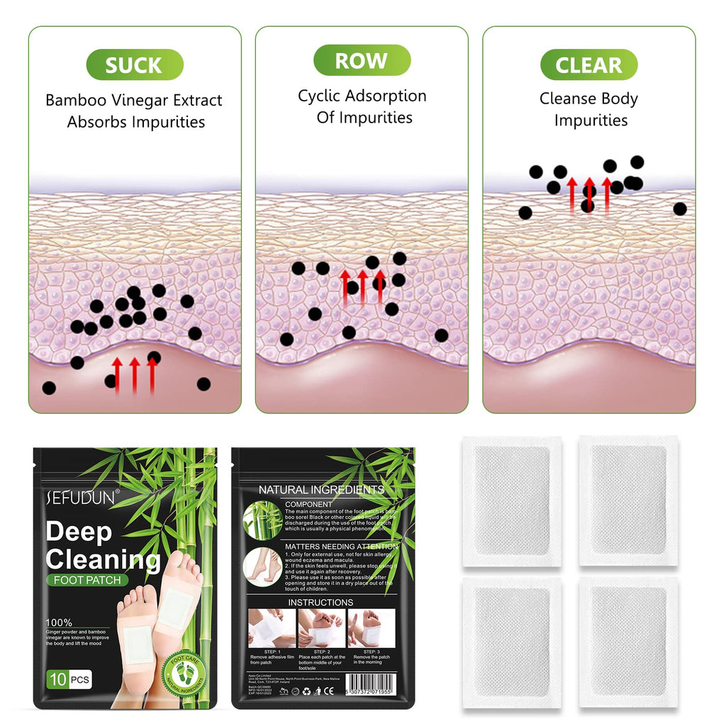 Tudiqe 50PCS Foot Pads, Pure Natural Bamboo Vinegar Ginger Powder Foot Pad for Foot Care, Ginger Foot Pads for Better Sleep, Deep Cleansing Foot Patches