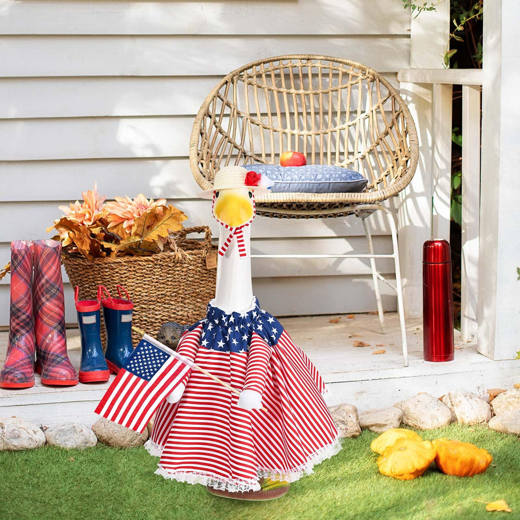 JcHrmers Patriotic Porch Goose Outfits 4th of July Goose Outfit Fits 23" Cement Plastic Goose Statue for Independence Day USA 250th Anniversary Outdoor Lawn Garden Yard Patio Decoration (Style 1)