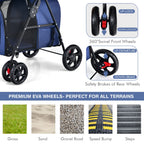 Giantex Double Pet Stroller with 2 Detachable Carrier Bags, Safety Belt, 4 Lockable Wheels, Folding Cat & Dog Stroller for Small Medium Pets, Cats Dogs Puppy Travel Strolling Cart (Navy)