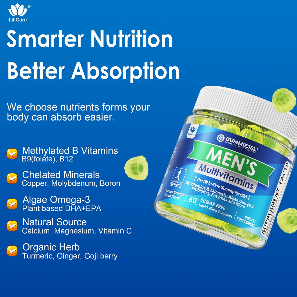 2 Pack - Mens Multivitamins Gummies, Methylated Multivitamin for Men, B Complex, Minerals, Vegan Omega 3, Probiotic, Enzyme, Antioxidants for Men's Complete Daily Support, Sugar Free, Vegan, (No Iron)