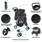 Epetlover 3 Wheels Dog Stroller, Pet Strolling Cart with Skylight Storage Basket Cup Holder Storage Tray, Animal Carrier for Medium Small Dogs and Cats, Easy Walk