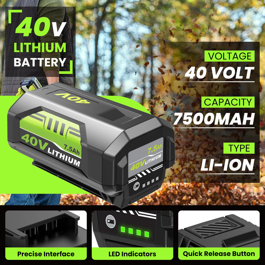 2Pack High Capacity 7500mAh Replacement for Ryobi 40V Battery and OP401 Charger Compatible with Ryobi 40 Volt Battery Lithium OP40261 OP4050 OP4040 OP40401 OP40201 OP40601 Cordless Power Tools(3Pack)
