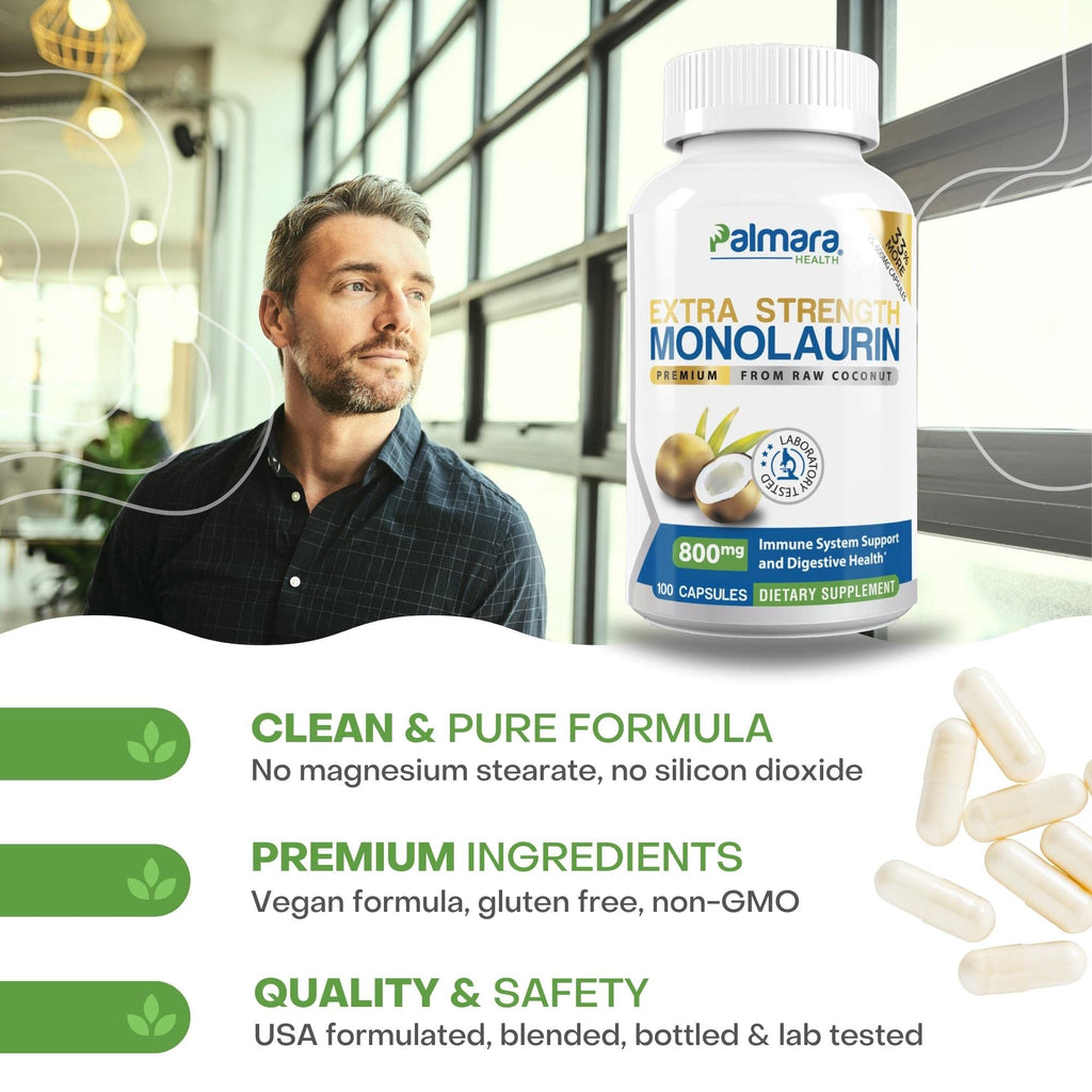 Palmara Health Extra Strength Monolaurin 1,600mg per Serving, 800mg per Capsule