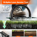Bluesea Lawn Aerator Tool - 16 Iron Spikes with Ergonomic T-Handle, Automatic Dirt Clean for Soil Loosening & Yard Aeration, Manual Metal Grass Aerator (Orange)