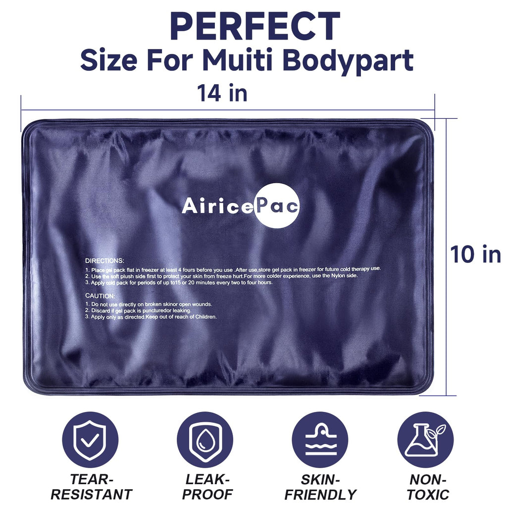 AiricePac Ice Packs for Injuries Reusable, 10”x 14”Gel Cold Pack for Knee Neck Shoulder Ankle Elbow Hip Back Pain Relief, Cold Compress Therapy for Swelling, Bruises, Surgery, 10”x 14”, Blue