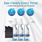 Purity Eyeglass Lens Cleaner Spray Kit - 3 x 8oz Lens Cleaner Spray Bottle + 2 Microfiber Cloth for Cleaning - Safe for All Lenses (AR Coated Included), Eyeglasses and Screens