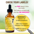 Seven Minerals Ultra Pure Vitamin E Oil - Full-Spectrum D-Alpha Tocopherol per 4 Oz Bottle - 100% Organic Vitamin E Oil for Skin, Face, Hair and Scars - Naturally Occurring=Not Synthetic.