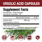 Immortal Herbs Pure Ursolic Acid Supplement 300mg, 120 Pills, Rosemary Leaf Extract Powder, Non-GMO and Gluten-Free Ursolic Acid Capsules for Women and Men