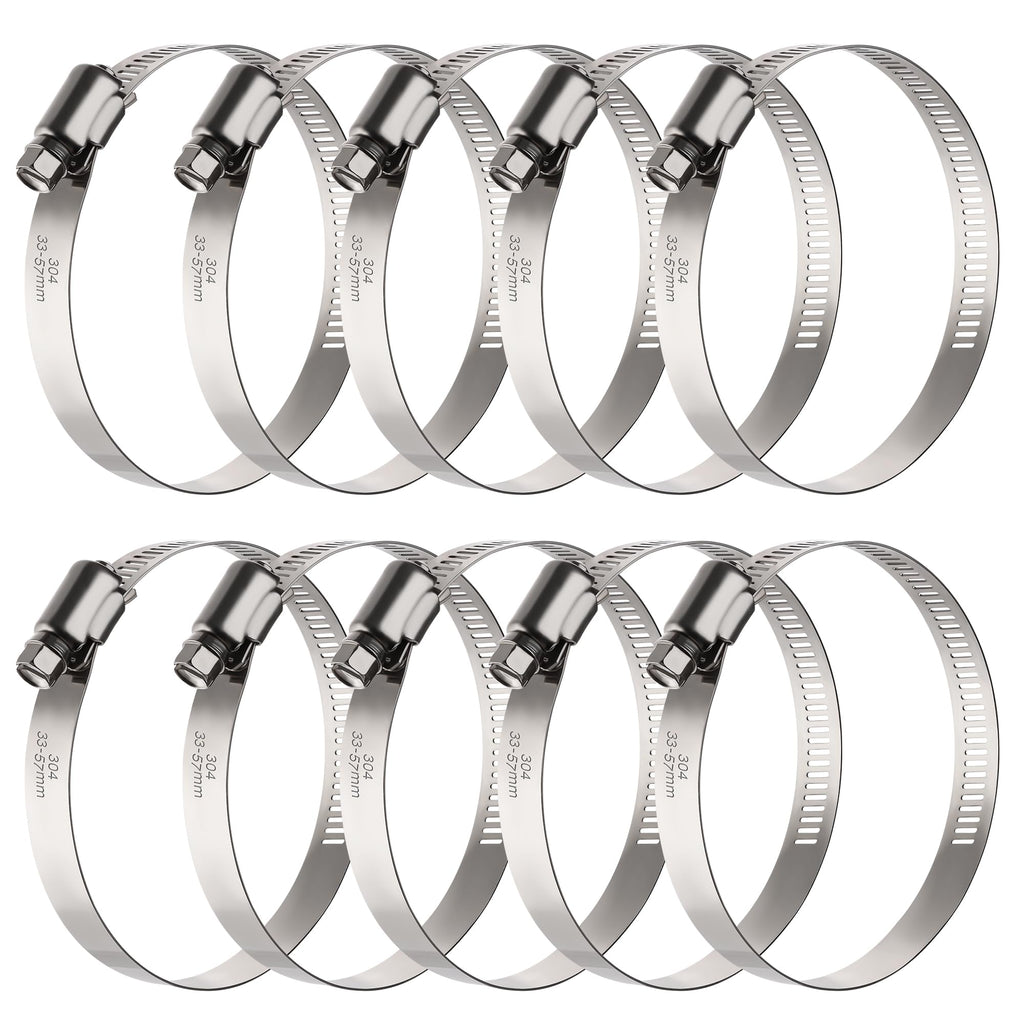OURU 10PCS Hose Clamps Stainless Steel Adjustable 1-5/16"-2-1/4"(33-57mm)