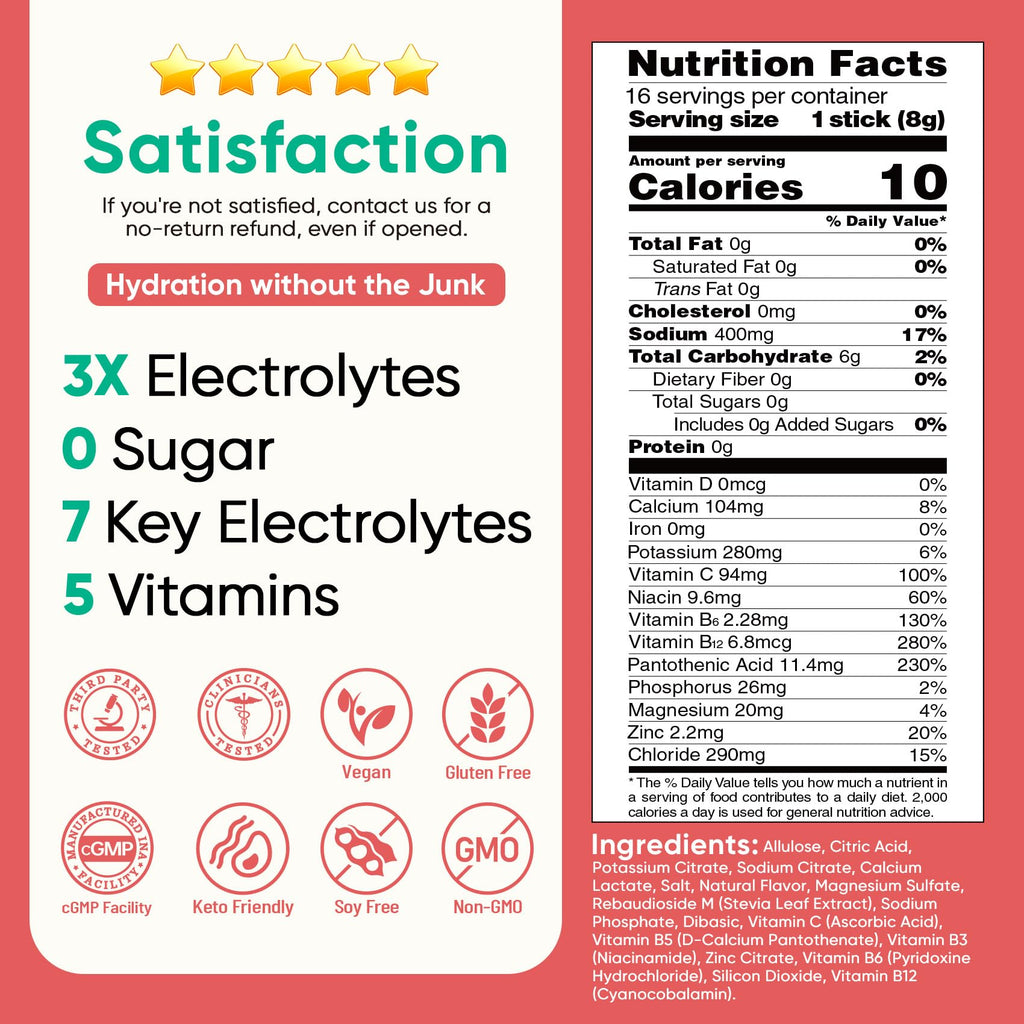 Venture Pal Sugar Free Electrolytes Powder Packets - Liquid Daily IV Hydration Packets | Instantly Hydrating & Party Recovery | 5 Vitamins & 7 Electrolytes | Certified Vegan, Keto, Non-GMO | 16 Sticks