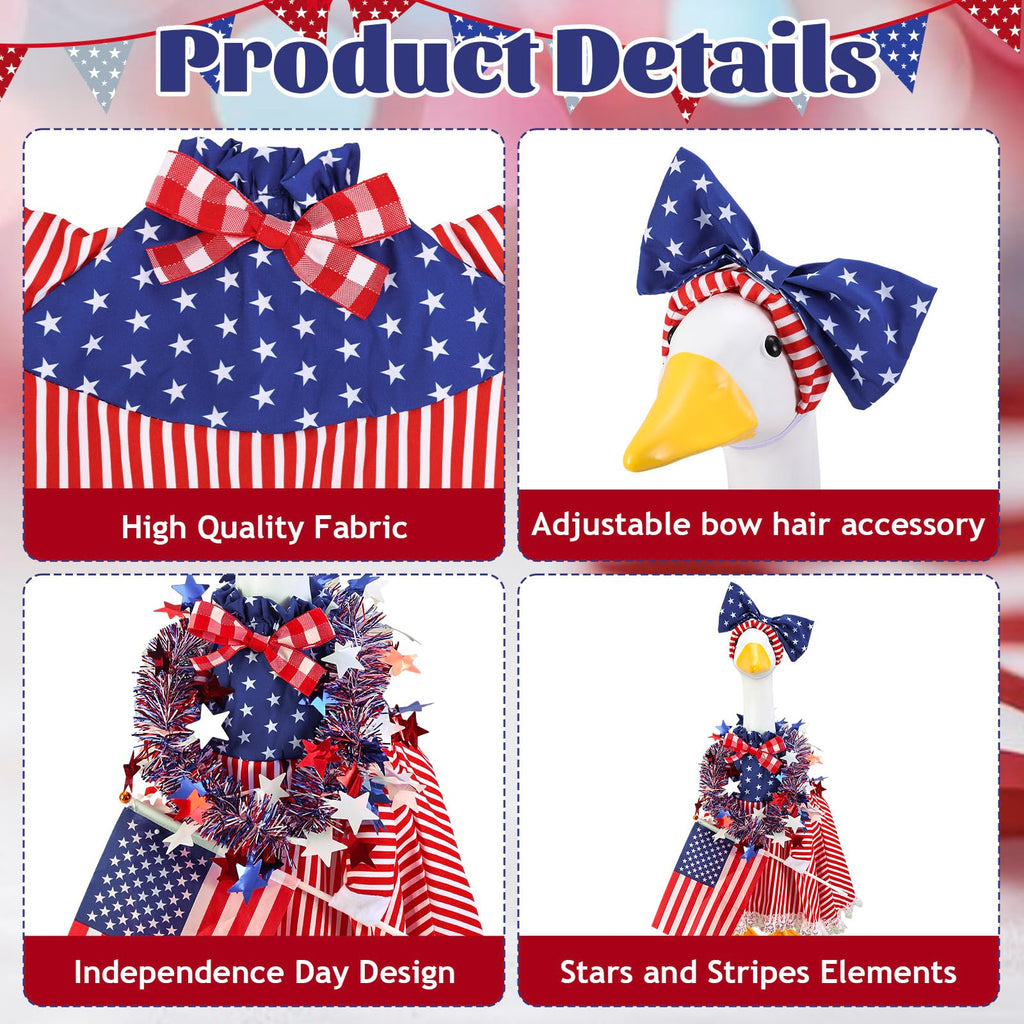AnyDesign Patriotic 4th of July Porch Goose Outfit, Red Blue American Flag