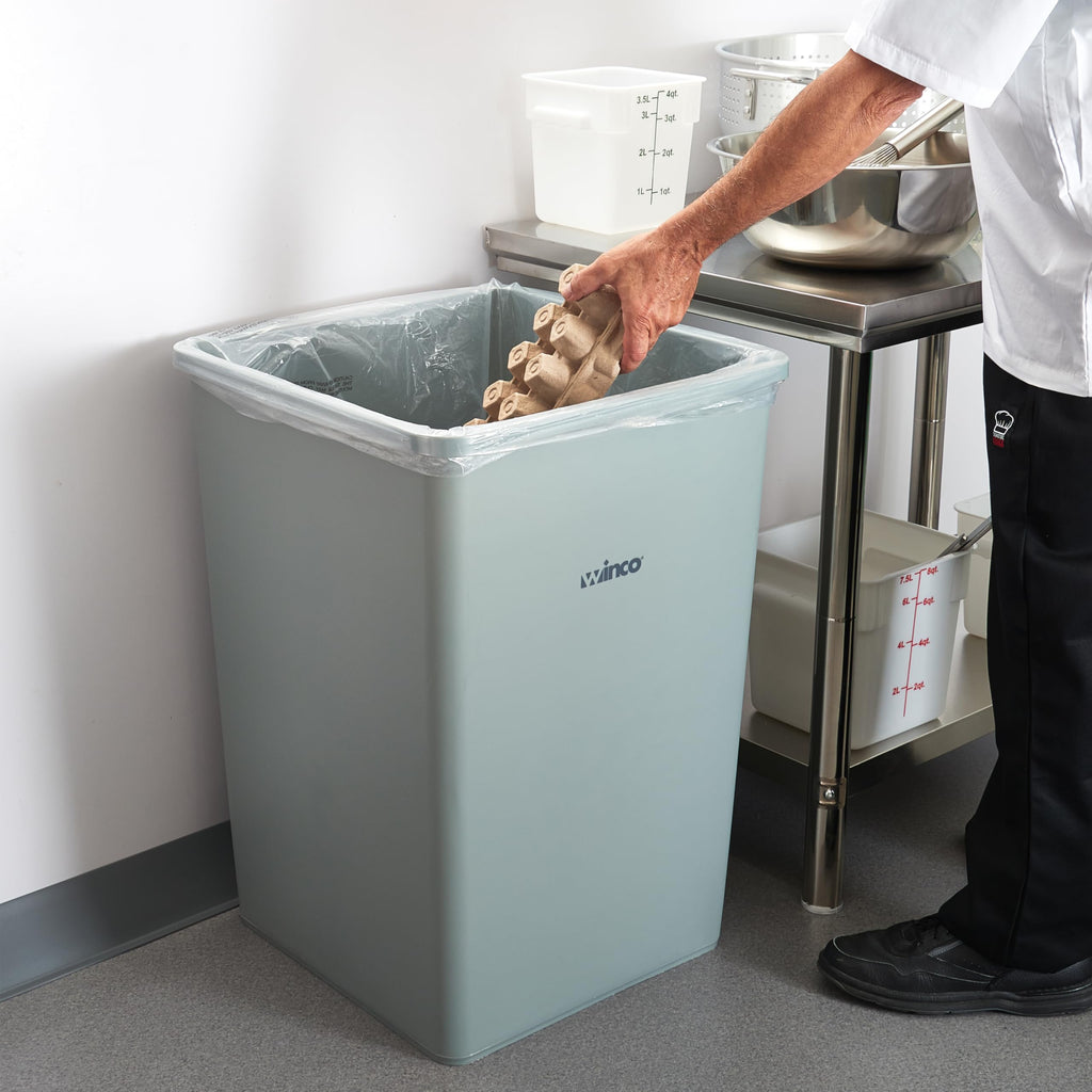 Winco 35 Gallon Gray Commercial Square Plastic Trash Can