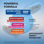 Alpha Lipoic Acid 600mg - ALA Supplement Antioxidant for Nerve, Energy & Metabolism Support - Extra Strength with Benfotiamine, B1 & B12 - Lab Tested, NON-GMO & Vegan - 240 Capsules, 4 Month Supply