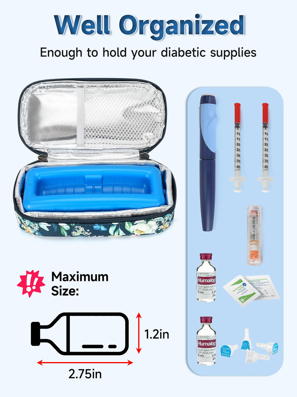 YOUSHARES Peptide Vials Cooler Travel Case - TSA Approved Diabetic Insulin Vial Cooling Bag with Protective Ice Brick, Refrigerated Diabetes Supplies Organizer, GLP-1 Medication Storage