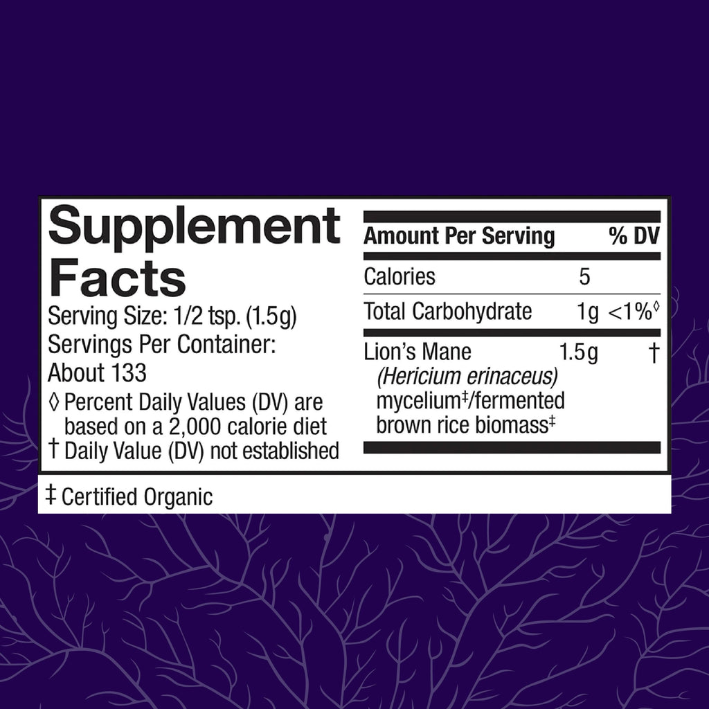 Host Defense Lion's Mane Powder - Brain Health Support Supplement - Mushroom Supplement to Support Focus & Memory Function - Immune & Nervous System Support Supplement - 7 oz (133 Servings)*