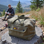 G & F PRODUCTS Waxed Canvas Military Duffle Bag, Water-Resistant, Adjustable Strap, Double Zipper, Heavy-Duty, Fully Lined, Tool Organizer, Durable Utility Bag for Contractors & Homeowners