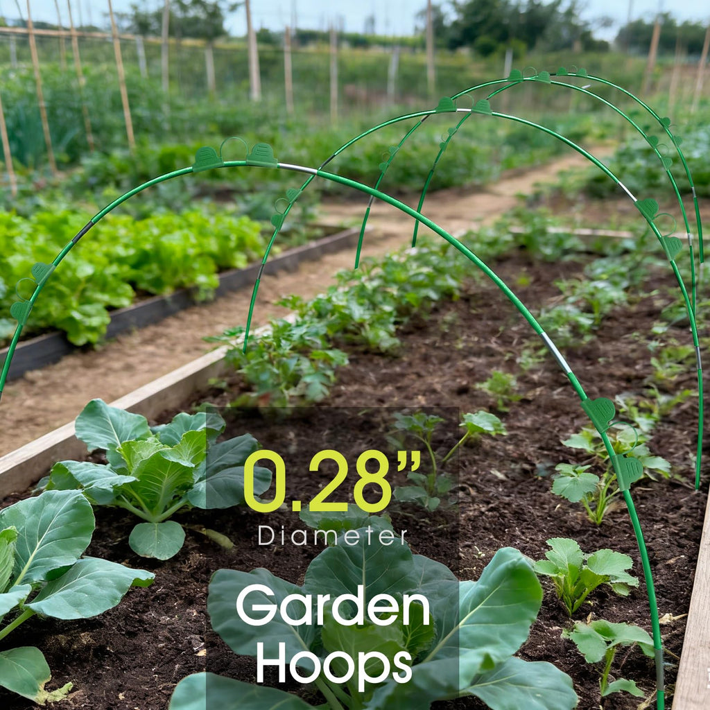 RIFNY 18 PCS Garden Hoops for Raised Beds, Greenhouse Hoops Kit Long Grow Tunnel for Row Cover, Rust-Free Fiberglass Garden Support Poles for Insect Mesh Netting Freeze Plant Cover (Green)