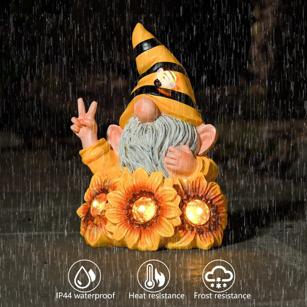Joint Honglin Garden Funny Gnome Statue with Crystal Sunflower Lights