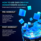 PURA WEX NUTRITION Creatine Monohydrate Gummies 8500mg Complex for Men & Women - Pre Workout Creatine Chews for Muscle Growth, Strength & Energy, Sugar Free, Vegan, Blueberry Flavor - 120 Count