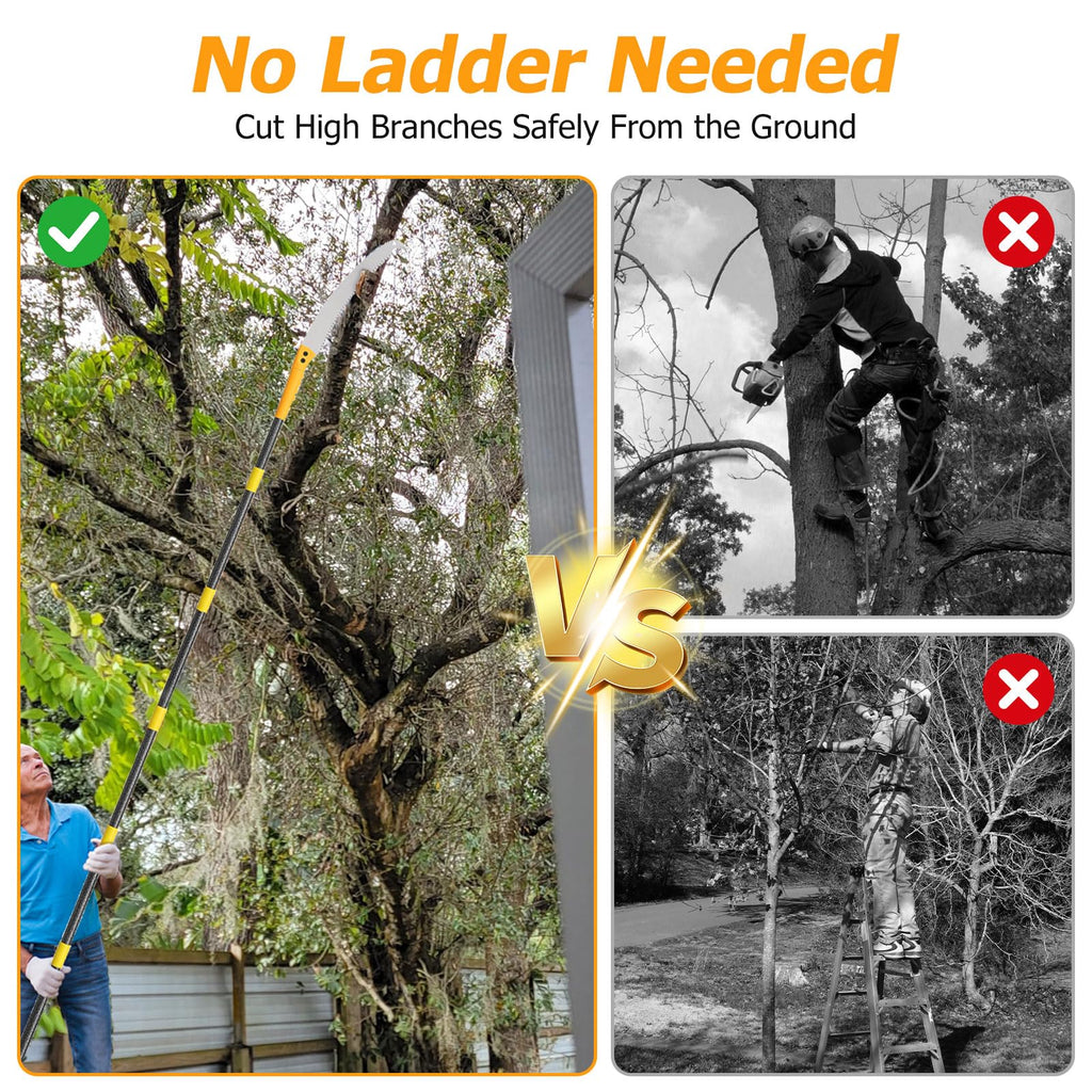 Pole Saw For Tree Trimming,2-In-1 Manual Handheld Pole Pruning Saw, 10.8 FT Long Tree Trimmer With 15.7" Triple-Ground Sharp Blade Cutter For Branches,Orchard, Palm Trees, Shrubs,Limbs