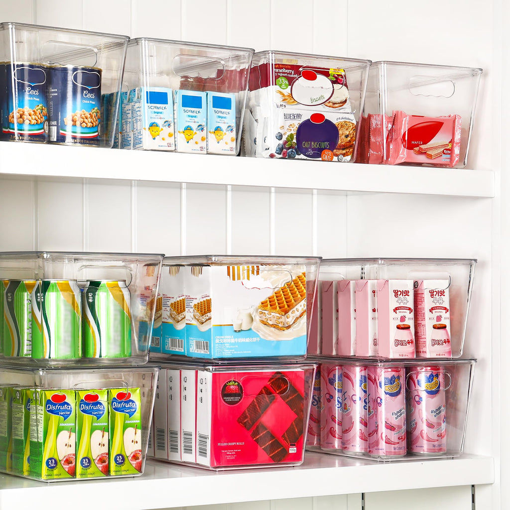 Vtopmart 6 Pack Clear Stackable Storage Bins with Lids, Large Plastic Containers with Handle for Pantry Organization and Storage,Perfect for Kitchen, Fridge, Cabinet, Bathroom Organizer