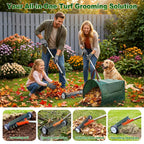 Wheeled Dethatching Rake for Lawn - 15" Heavy Duty Stainless Steel