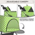 MoNiBloom 3 in 1 Foldable Pet Stroller for Small & Medium Dogs, Detachable Carrier, Car Seat, Push Button Entry, 4-Wheel Jogger for Pets up to 33 lbs, Lawn Green Polka Dots