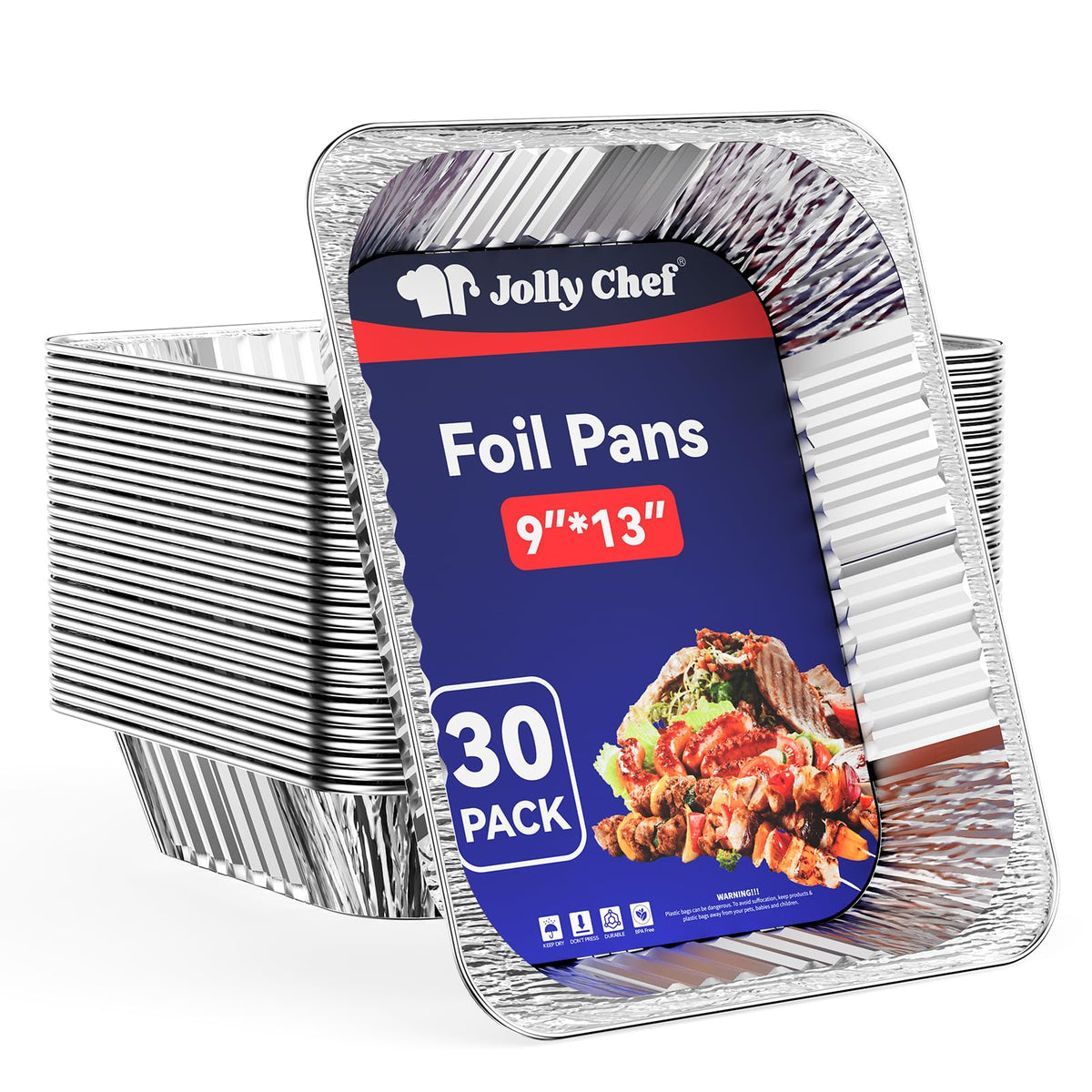 9x13 Aluminum Foil Pans (30 Pack) Disposable Foil Pans for Heating