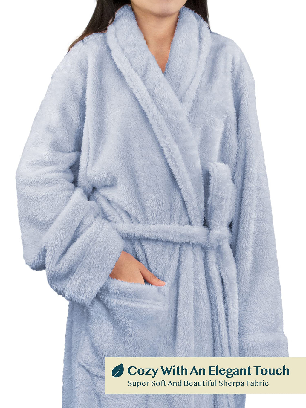 PAVILIA Premium Womens Plush Soft Robe, Sherpa Bathrobe, S/M Light Blue