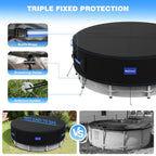 Holiwei 24 Ft Round Pool Cover with Reflective Strips, 420D Swimming Pool Cover for Above Ground Pools, Solar Cover with Drawstring and Ground Nails for Dustproof, UV Protected