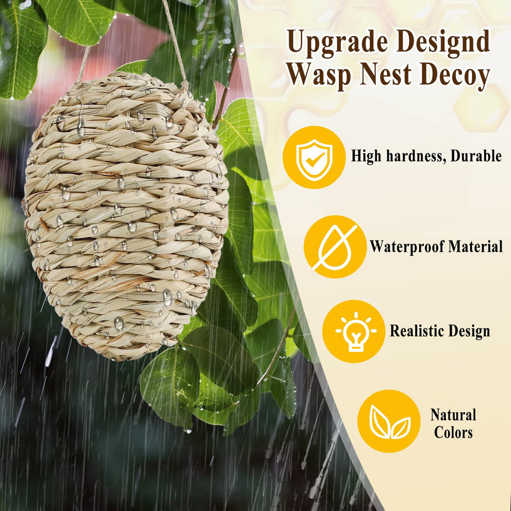 4 Pack Wasp Nest Decoy, Woven Reed Fake Wasp Nest for Outdoor Decor