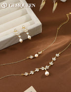 GEMQUEEN 14K Gold Plated Pearl Jewelry Set 925 Sterling SIlver Post