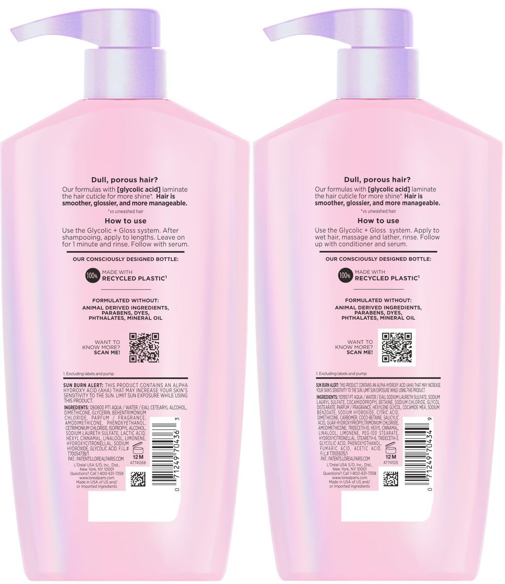 L’Oreal Paris Elvive Glycolic + Gloss Shampoo and Conditioner Set, 56 Fl Oz