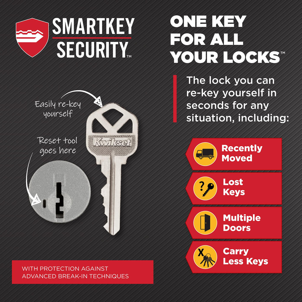 Kwikset Tylo Entry Door Knob with Lock and Key, Secure Keyed Handle Exterior Doorknob, Front Entrance and Bedroom, Satin Chrome, Pick Resistant SmartKey Rekey Security