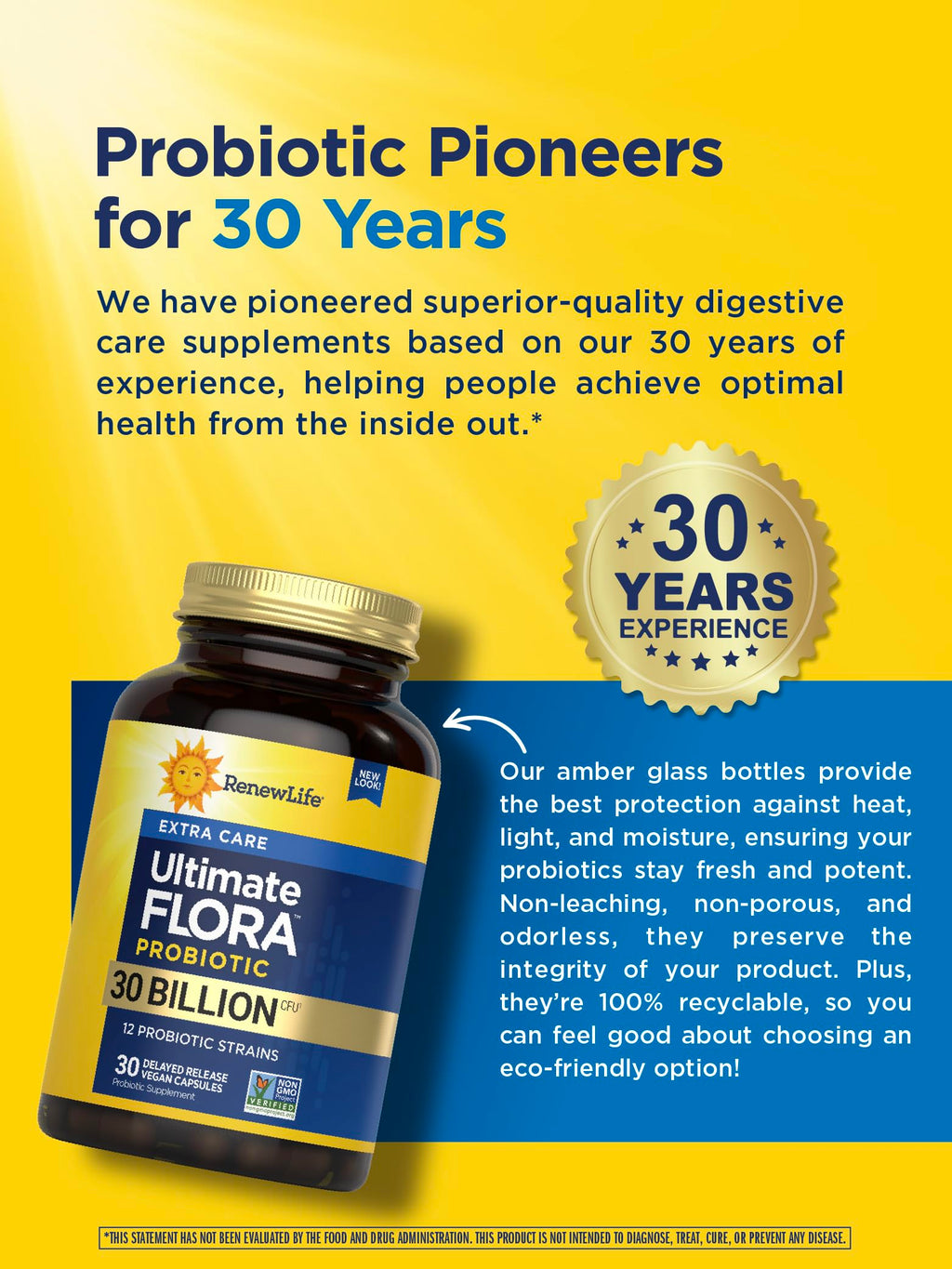 Renew Life Extra Care Digestive Probiotic Capsules, Daily Supplement Supports Immune, Digestive and Respiratory Health, L. Rhamnosus GG, Dairy, Soy and gluten-free, 30 Billion CFU, 30 Count