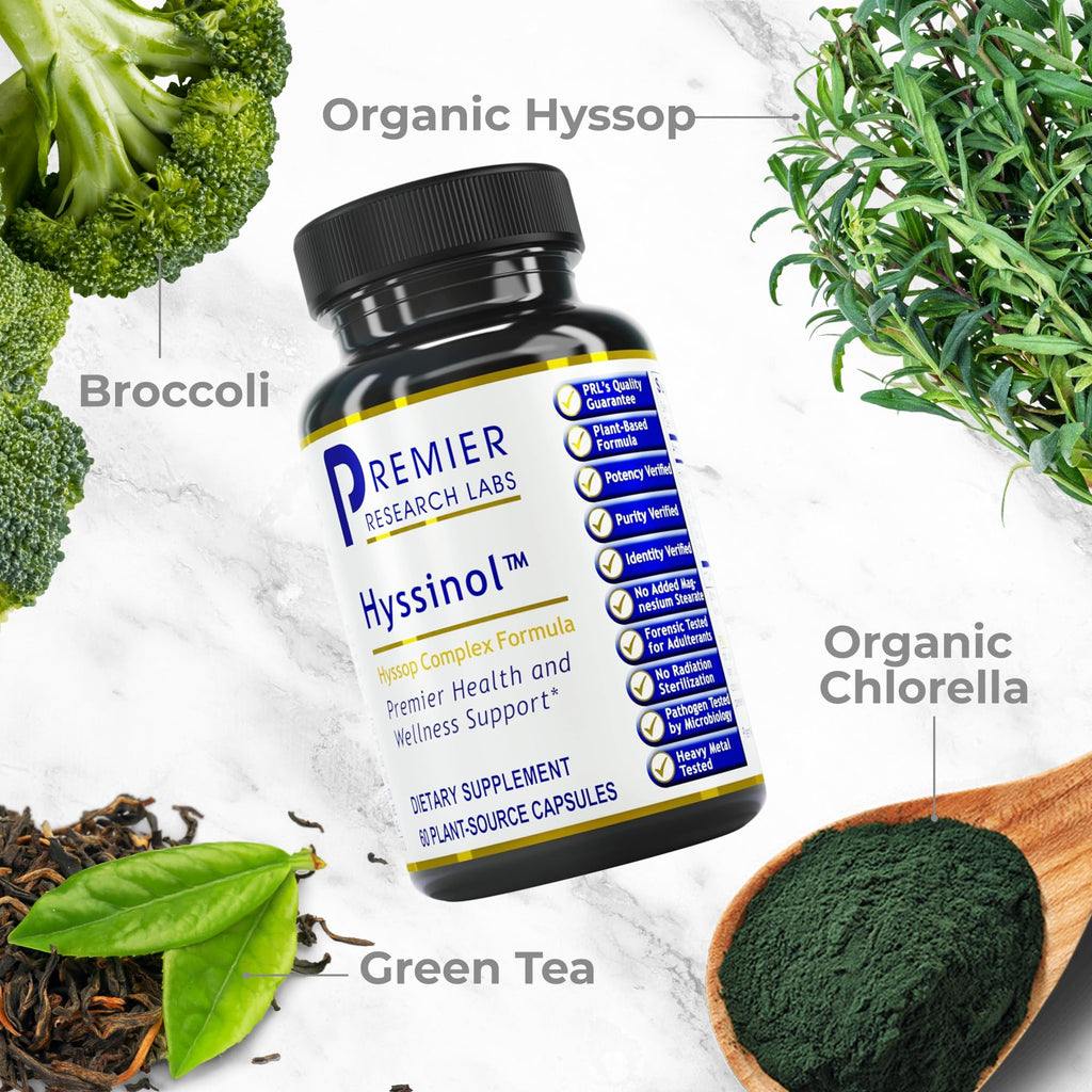Premier Research Labs Hyssinol - Hyssop Herb, Hyssop Capsules, Wellness Pills with Organic Hyssop Dry Herb, Dietary Supplement with Green Tea, Antioxidant Support - 60 Vegetarian Capsules