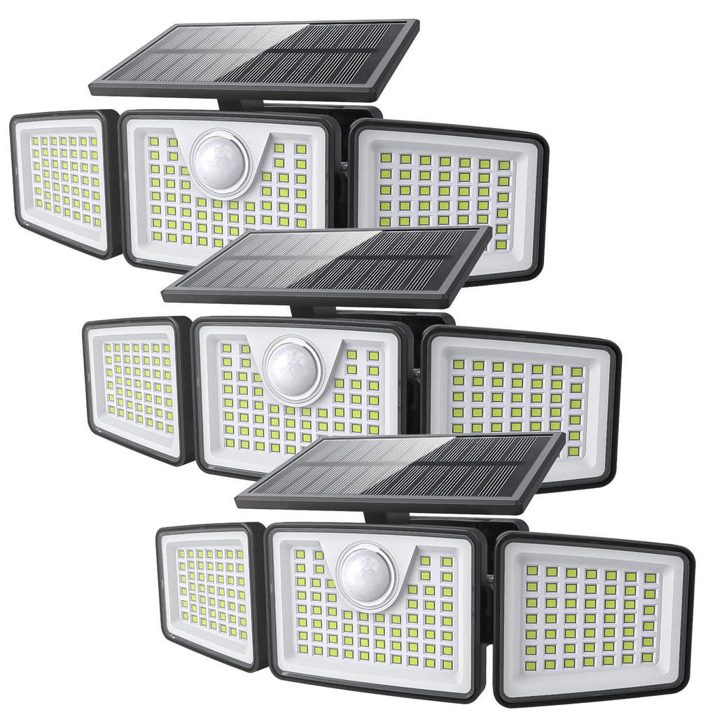 daphino 2500LM Solar Lights Outdoor with Motion Sensor,3 Head 270° Wide Angle Street Area Lights,IP65 Waterproof Security Lighting with 3 Modes(Remote,3 Pcs)