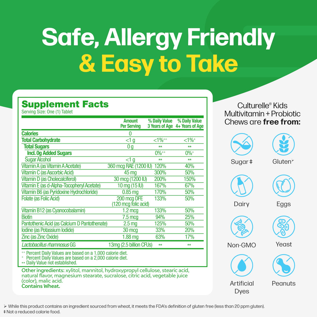 Culturelle Kids Complete Chewable Multivitamin + Probiotic For Kids, Ages 3+, 90 Count, Digestive Health, Oral Health & Immune Support - With 11 Vitamins & Minerals, including Vitamin C, D3 & Zinc