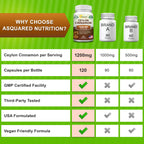 Natural Ceylon Cinnamon 1200mg - 120 Capsules, True Cinnamon from Sri Lanka, Extract Supplement Pills Promotes Heart Health