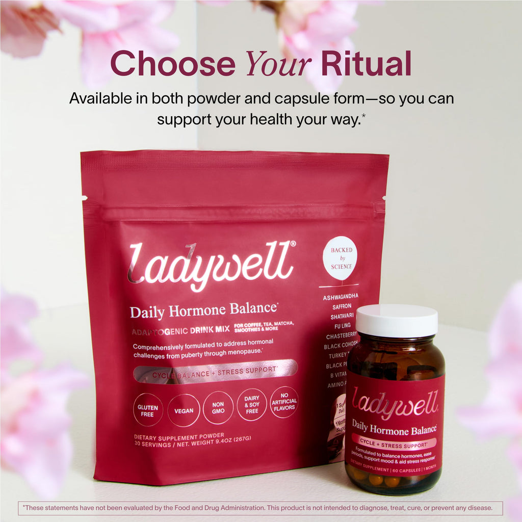 Ladywell Daily Hormone Balance Capsules | Natural Cycle Support for Women | Supports Mood, Bloating, Cramps, Skin Health & Cravings | with Chasteberry, B Vitamins, Ashwagandha, Saffron & More | 60 Ct