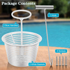 Saillong 2 Set 8" Pool Skimmer Basket for Inground Pool with 2 Skimmer Baskets Handle and 1 Stainless Steel Hook, White Universal Pools Filter Basket Skimmers for Debris Removal, Keep Hands Clean