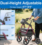HOMLAND Bariatric Walkers for Seniors, 500lb Heavy Duty Rollator Walker with Extra Wide Padded Seat, 8” All Terrain Foldable Rolling Walker with Dual-Height Adjustable