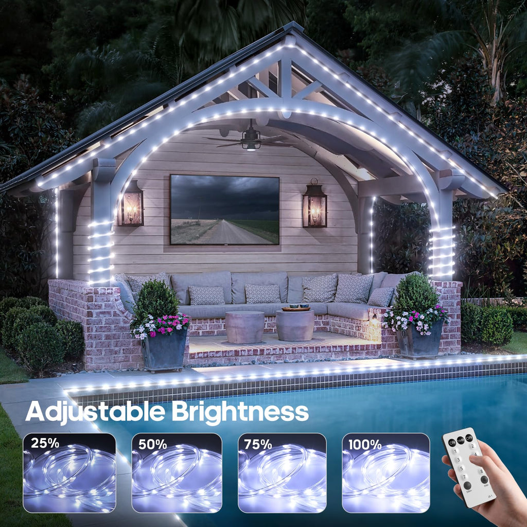 100Ft 720 LED Rope Lights for Outside with Remote & Plug - Cool White